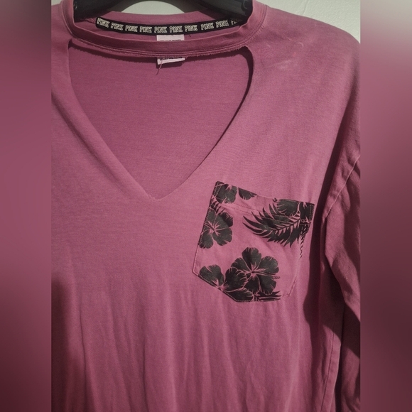 PINK Victoria's Secret Long Sleeve Tee in Mauve with Black Accents - Picture 3 of 5
